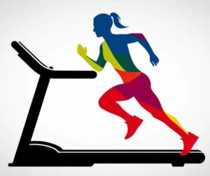 The visual representation shows a woman figure participating in a treadmill running activity