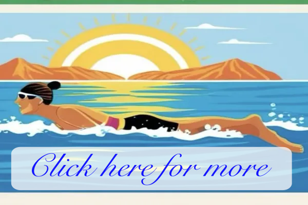 Silhouette of person swimming in the ocean with the sun rising between the mountains in the background.